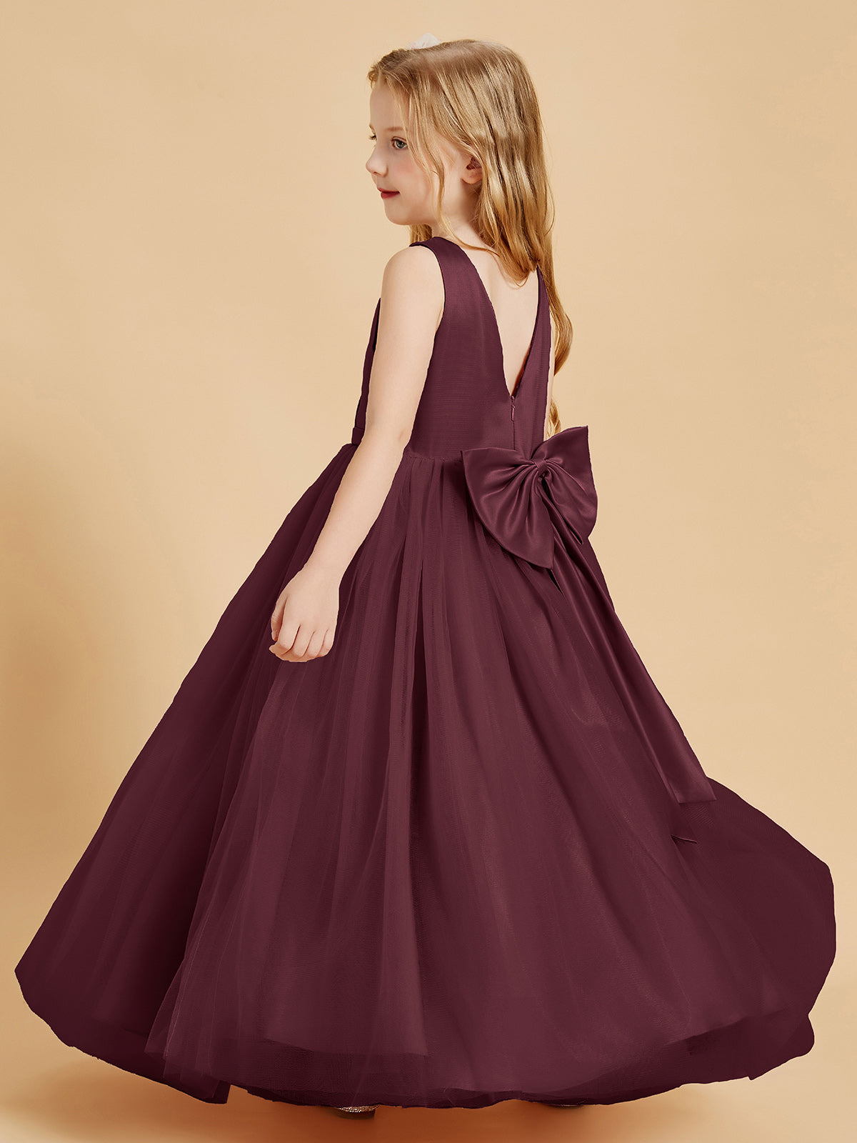 Tulle Junior Bridesmaid Dresses Satin Top Cabernet